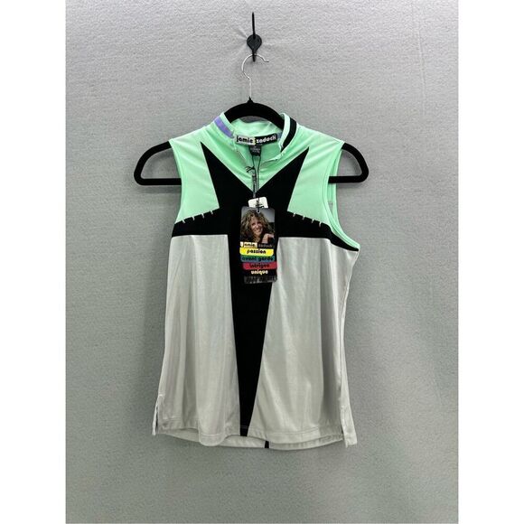 NWT Jamie Sadock Womens Silver Black Green Sleeveless 1/4 Zip Golf Top Size XS - Picture 1 of 9